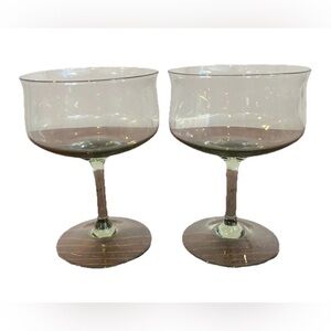 Vintage Lenox Green Mist Glass Cup Goblet Dessert Sherbet Set Pair 2 MCM 70s